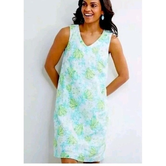 J. Jill Dresses & Skirts - J.Jill Love Linen Sleeveless Linen Shift Dress V-Neck Ocean Design Size Medium